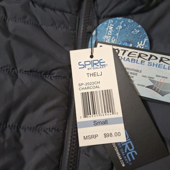 SPIRE BY GALAXY Sherpa Lined Hooded Puffer Jacket Men's Small Charcoal NWT - Picture 7 of 15